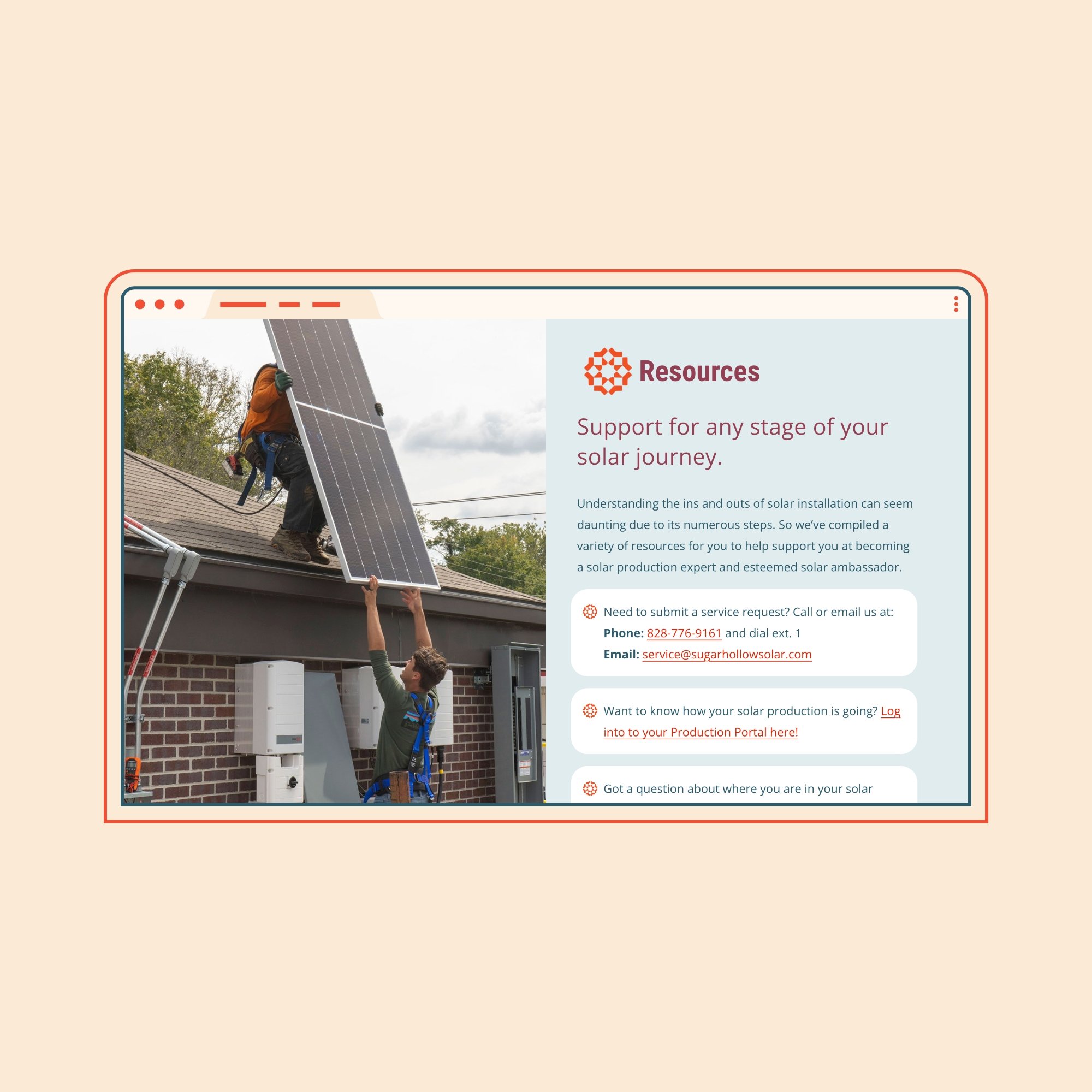 Solar power resources laid out on a modern, professional Squarespace website design