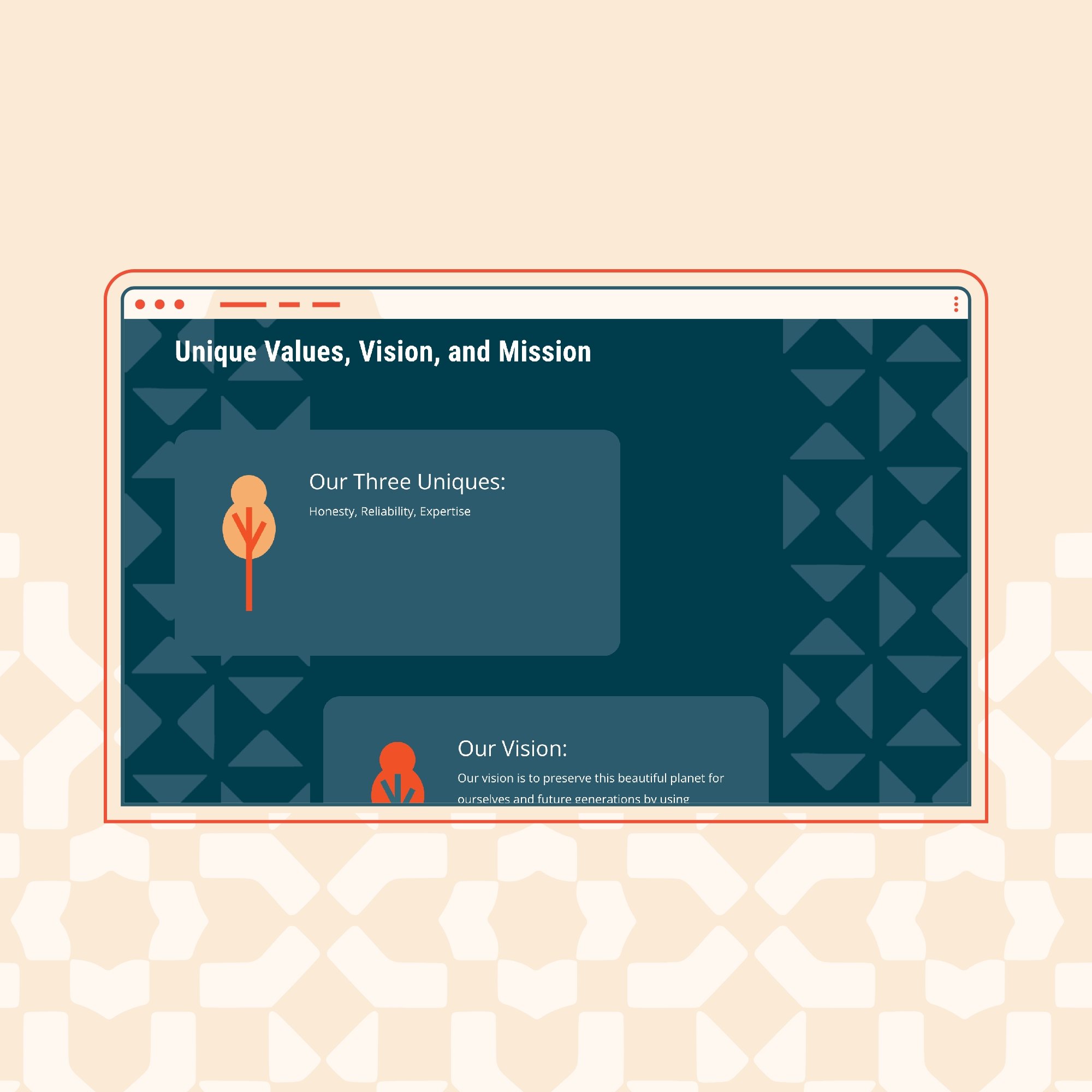 Modern, inviting, professional website design showing core values for a solar energy businss