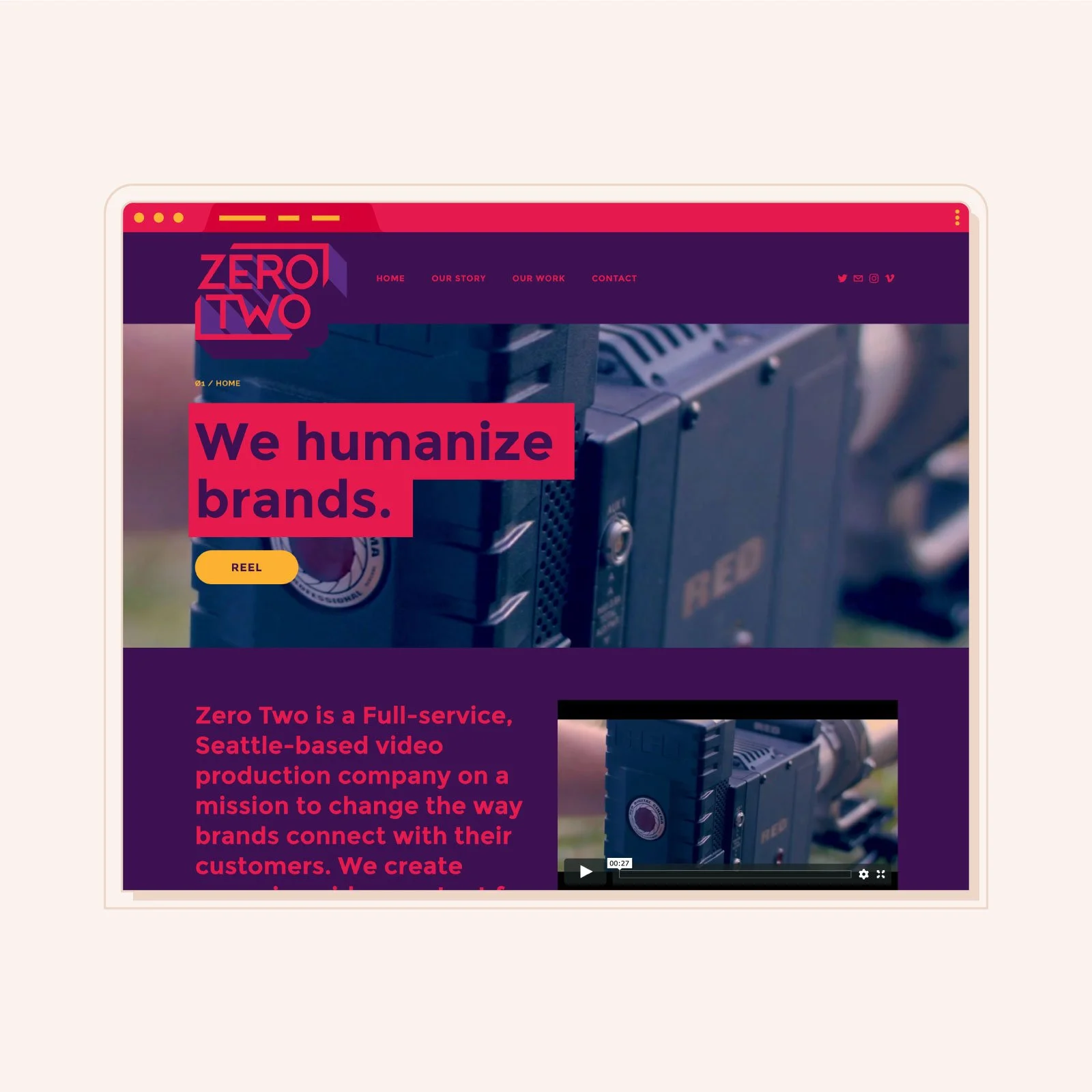 Zero Two | Bold, colorful Squarespace website design for Seattle film production company