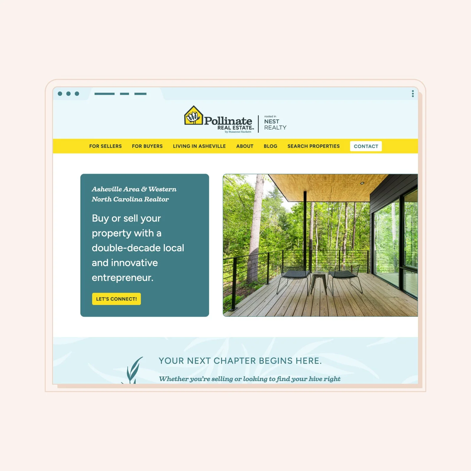 Pollinate Real Estate | Modern, approachable, light, and colorful website design for an Asheville Realtor who specializes in buying and selling homestead properties