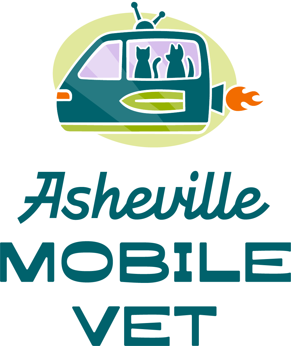 Vertical Asheville Mobile Vet logo with a spaceship van