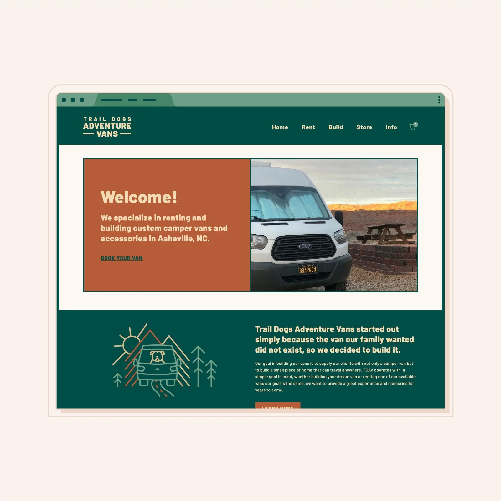 Trail Dogs Adventure Vans | Clean, outdoor website design in Squarespace for camper van rental company in Asheville