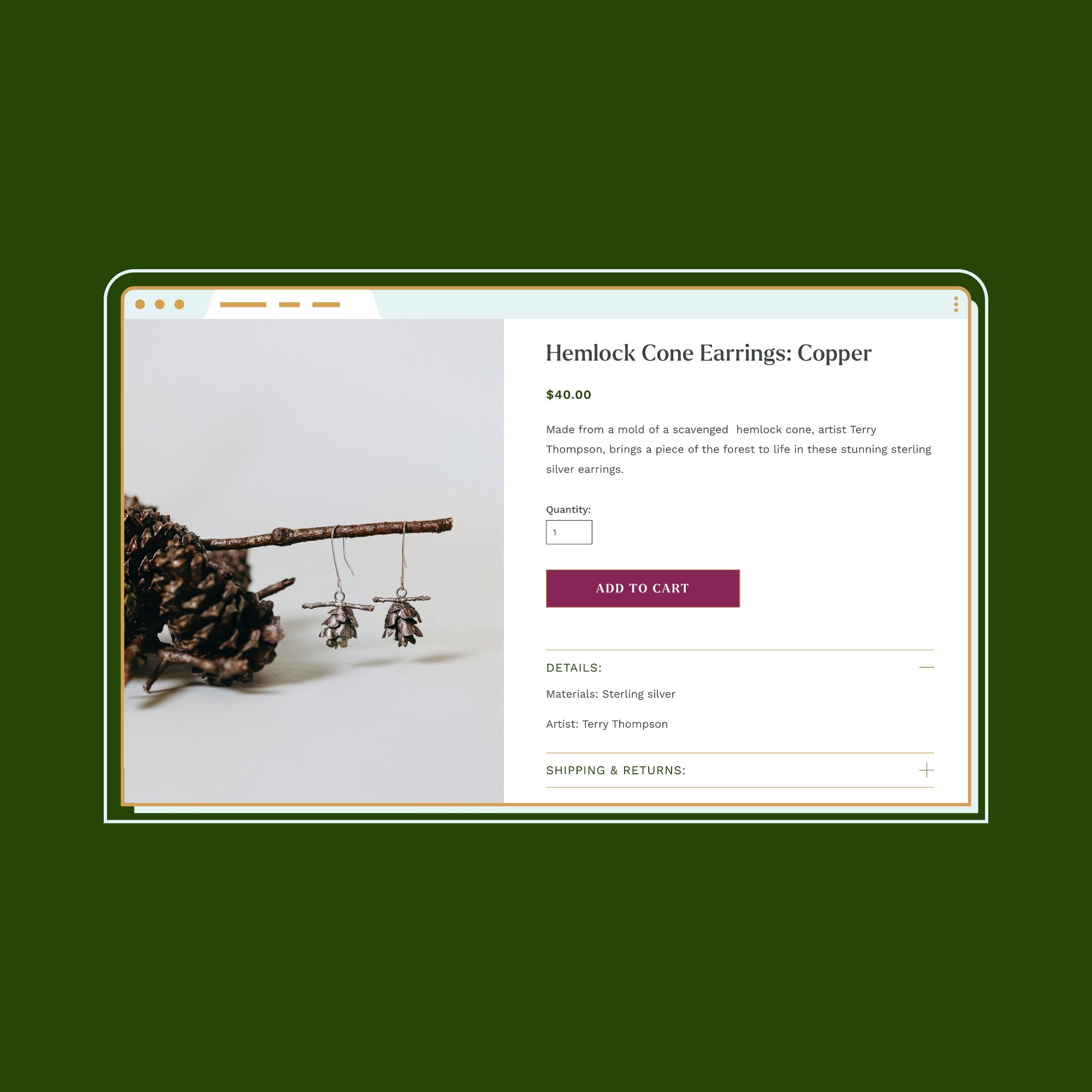 Simple, modern earthy website design for a boutique jewelry shop in Asheville