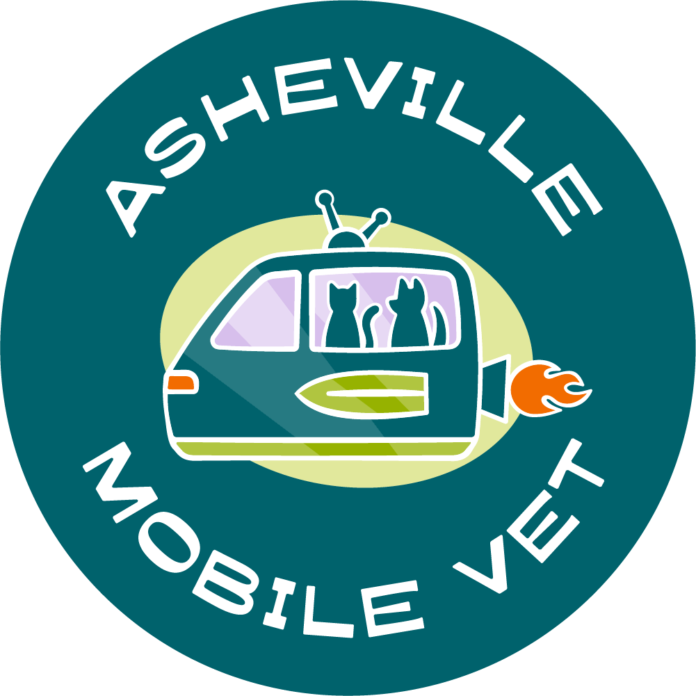 Round badge version of the Asheville Mobile Vet logo with a navy blue background