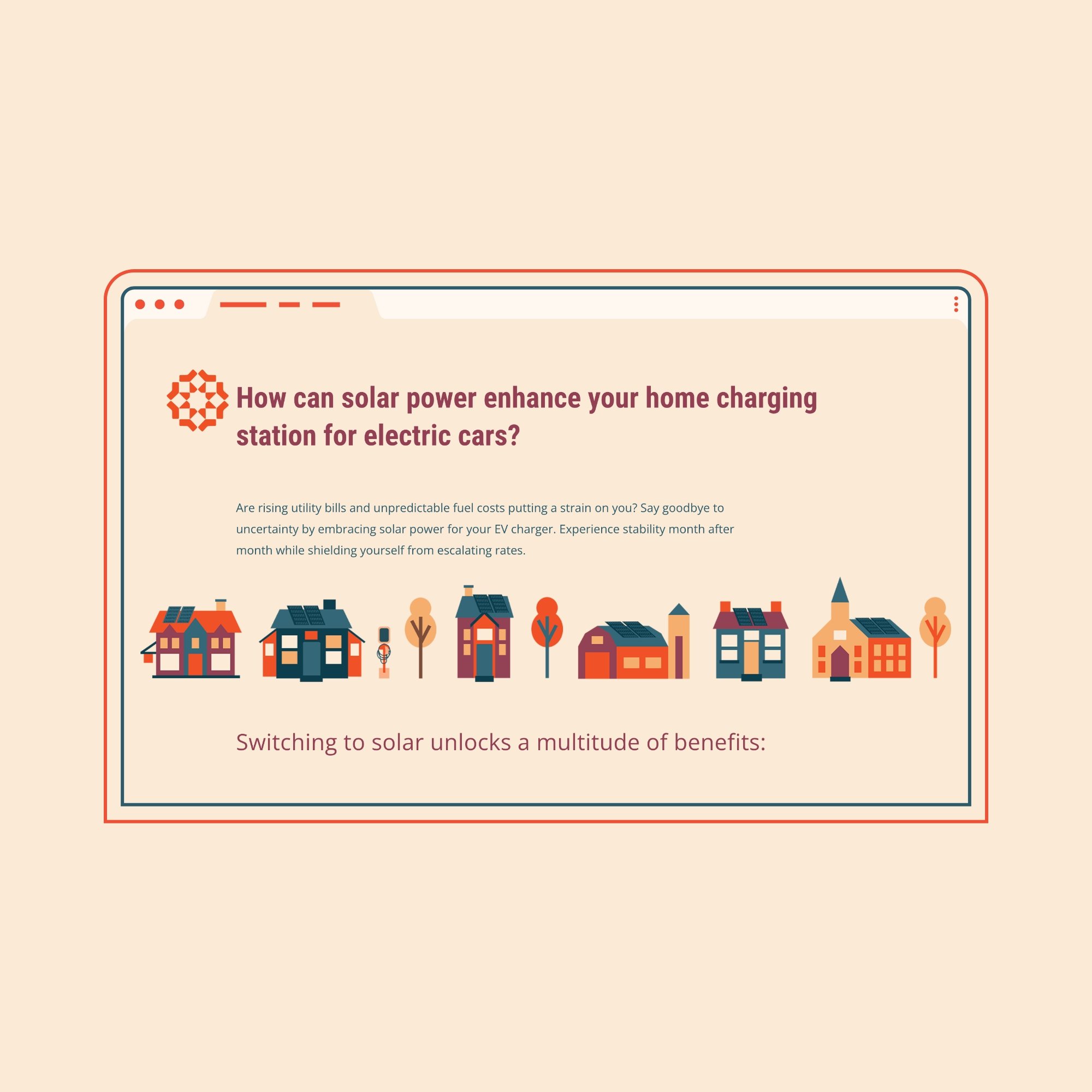 Solar energy company website design showing modern, inviting, building icon designs with an explanation of how solar power can help you