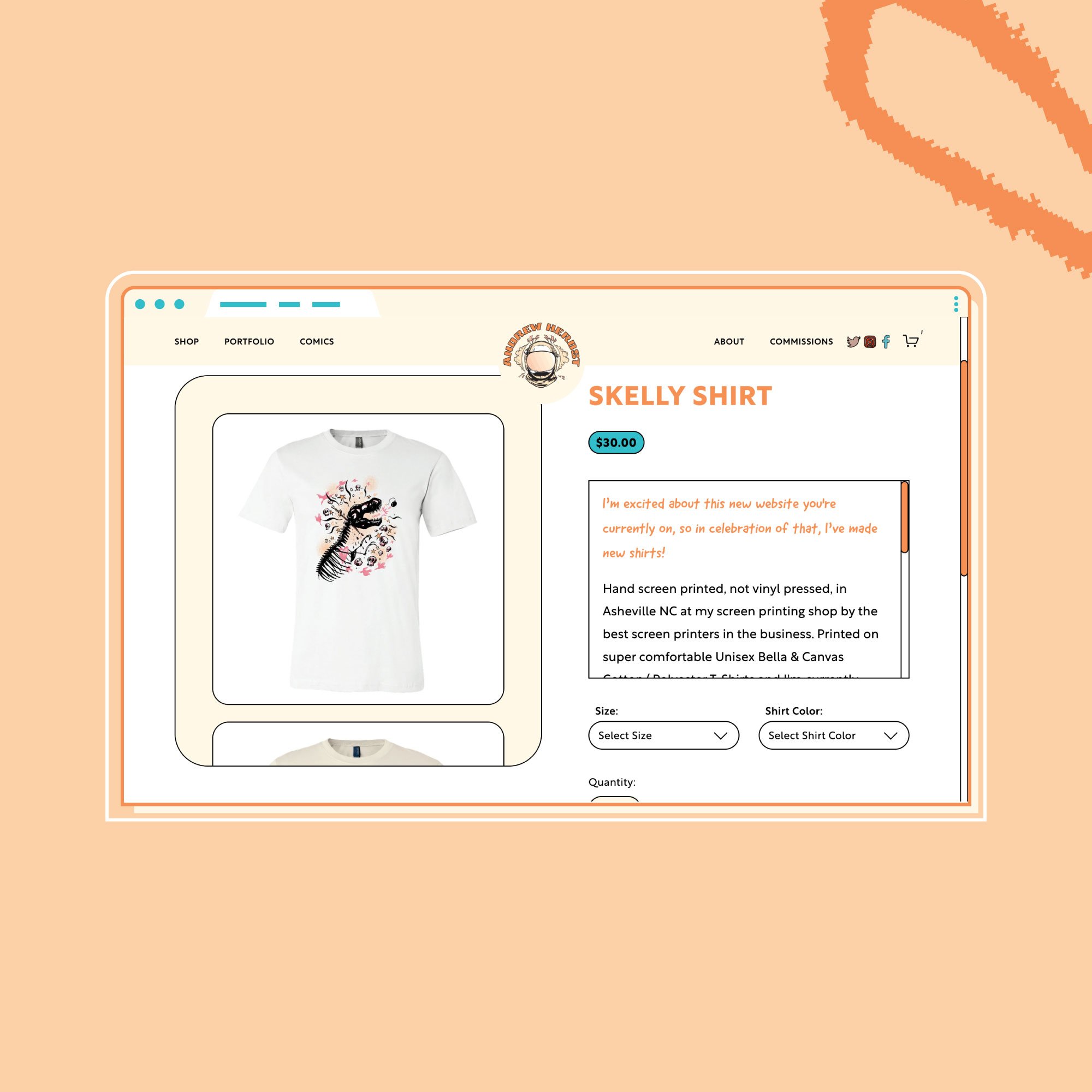 Fun, playful website product page design for an artist
