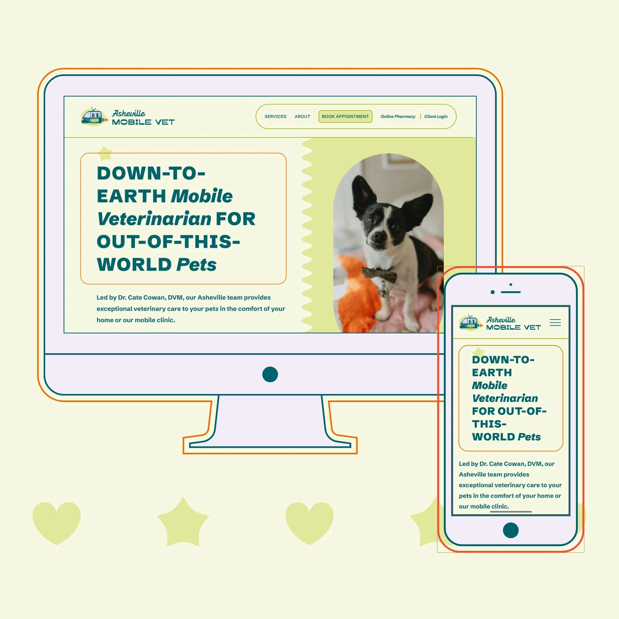 Fun, playful, inviting Squarespace website design for a mobile veterinarian in Asheville, NC