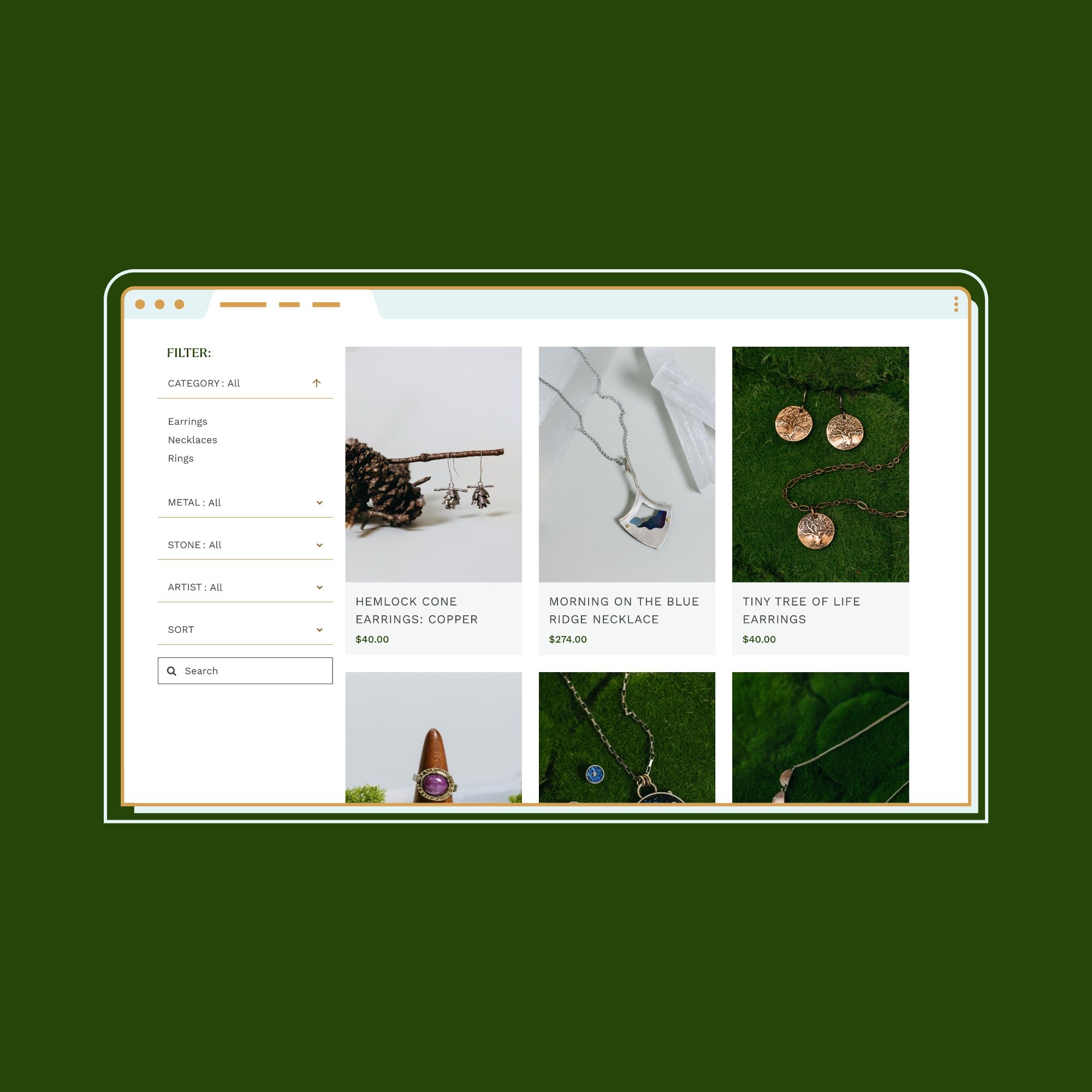 Simple, modern, elevated e-commerce store website design for a high-end jewelry shop