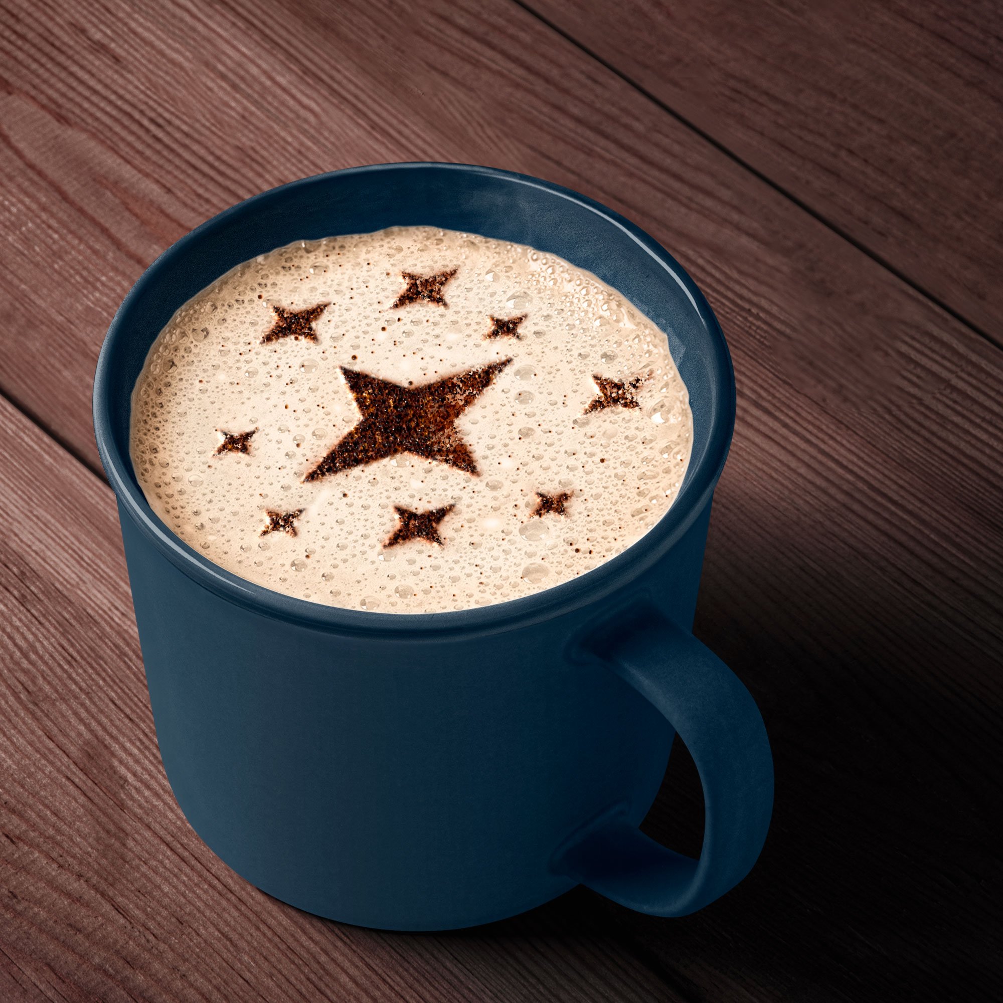 Custom star brand icon used as a custom coffee stencil for an event beverage catering company in Asheville