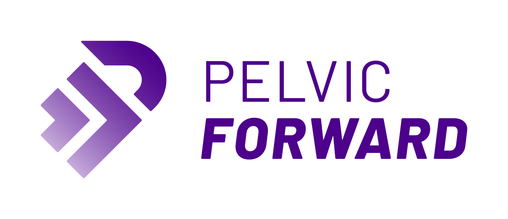 Pelvic Forward logo with a P symbol made of 2 arrows and colored with a purple gradient