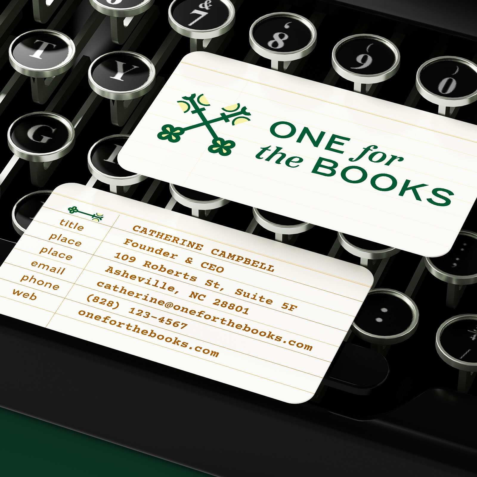 Library card themed business card design for a fractional marketing agency