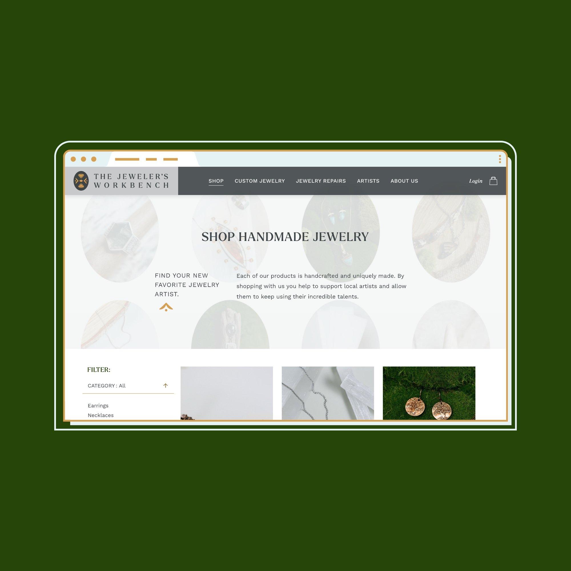 Elegant, high-end website online store design for a jewelry gallery