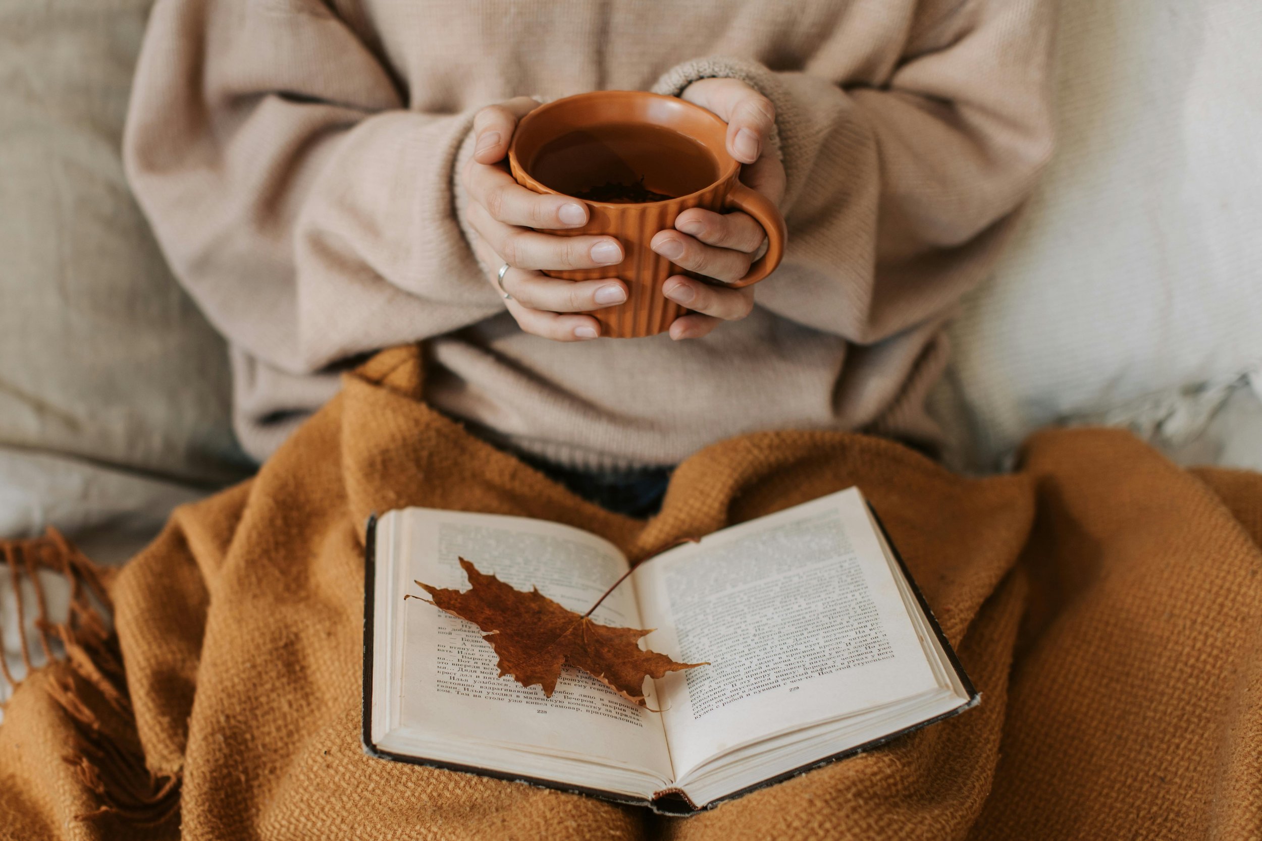 self care warm tea reading book