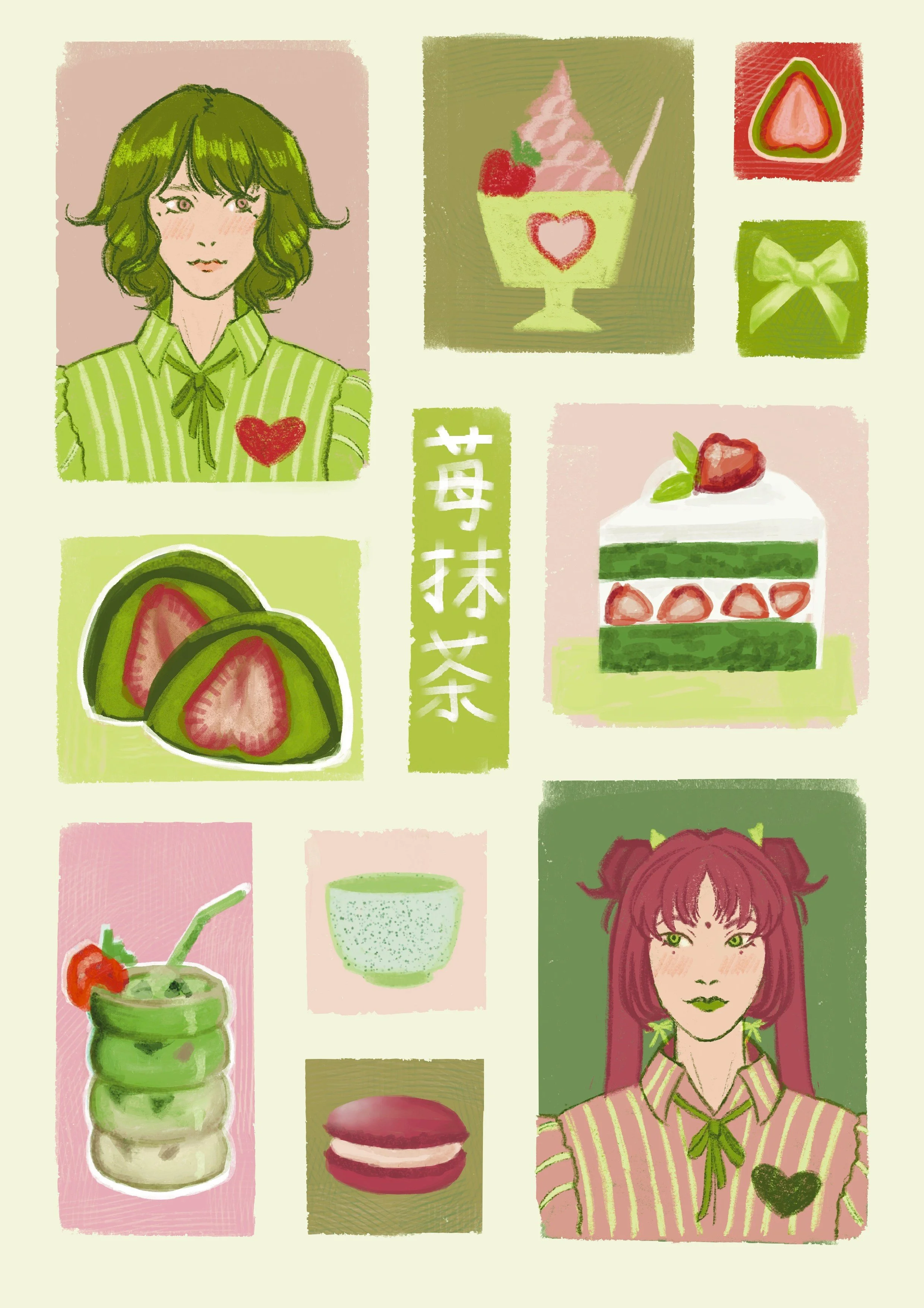 Sticker Sheet A6 "Strawberry Matcha"