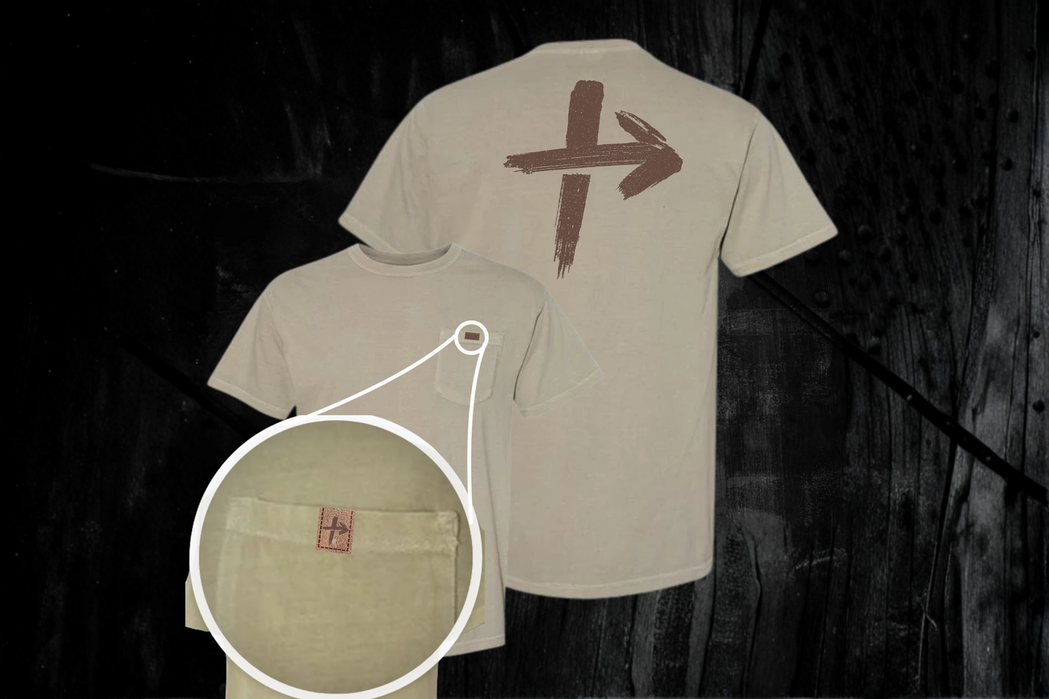 Pocket Patch Tee · Sand — Move Forward
