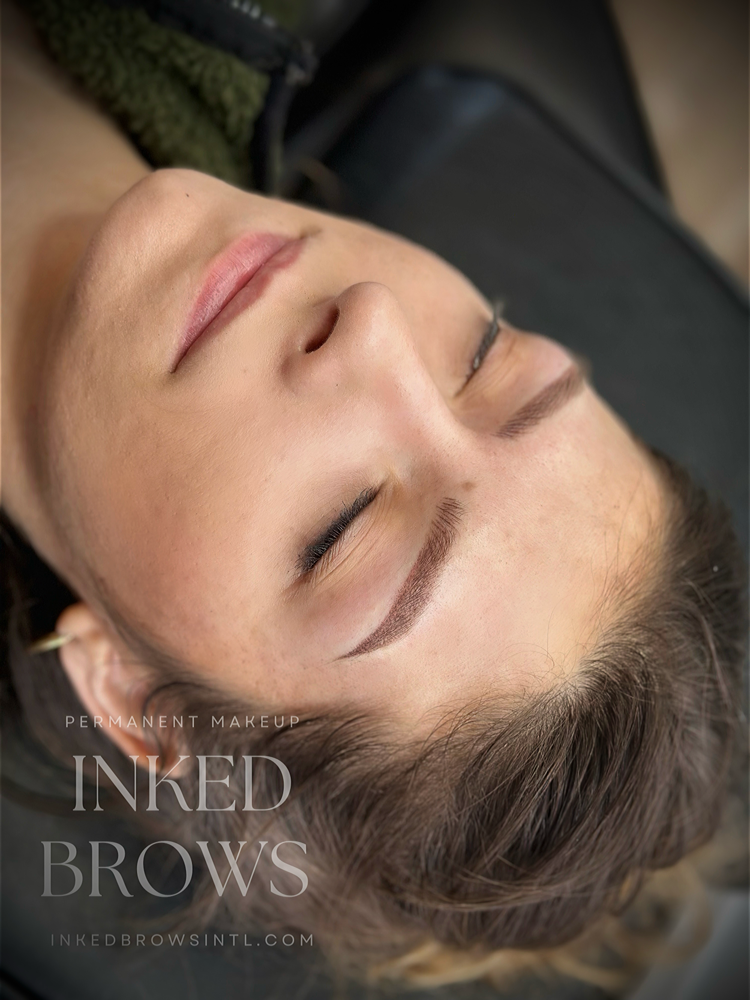 Close-up of a woman's face with newly applied permanent makeup on eyebrows.
Nano Fusion done by Inked Brows International a Permanent Makeup Studio located in Martinsburg, WV.