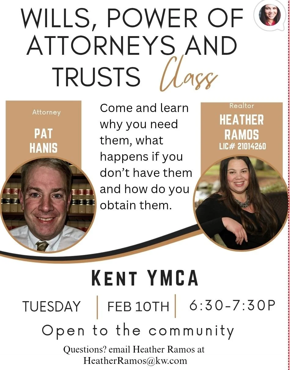 Join me tomorrow night at the Kent YMCA as I host this important class with attorney Pat Hanis on Wills, Trusts and POAs! Come and learn how to get your affairs in order and the importance of doing so!