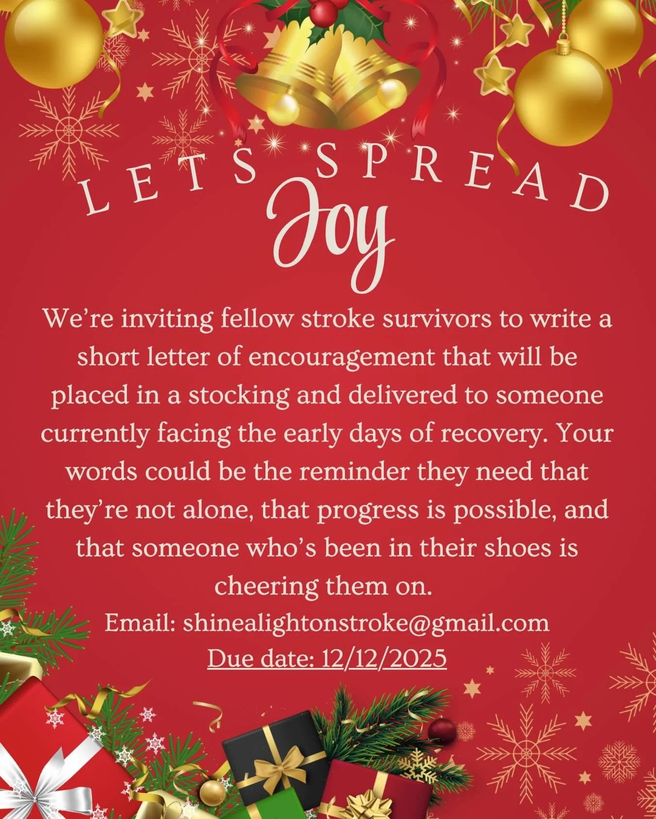 We&rsquo;re filling holiday stockings for new stroke survivors in the hospital and we need your voice.

If you&rsquo;re a survivor, would you write a short letter of hope and encouragement? Your words will be tucked inside a cozy stocking and deliver