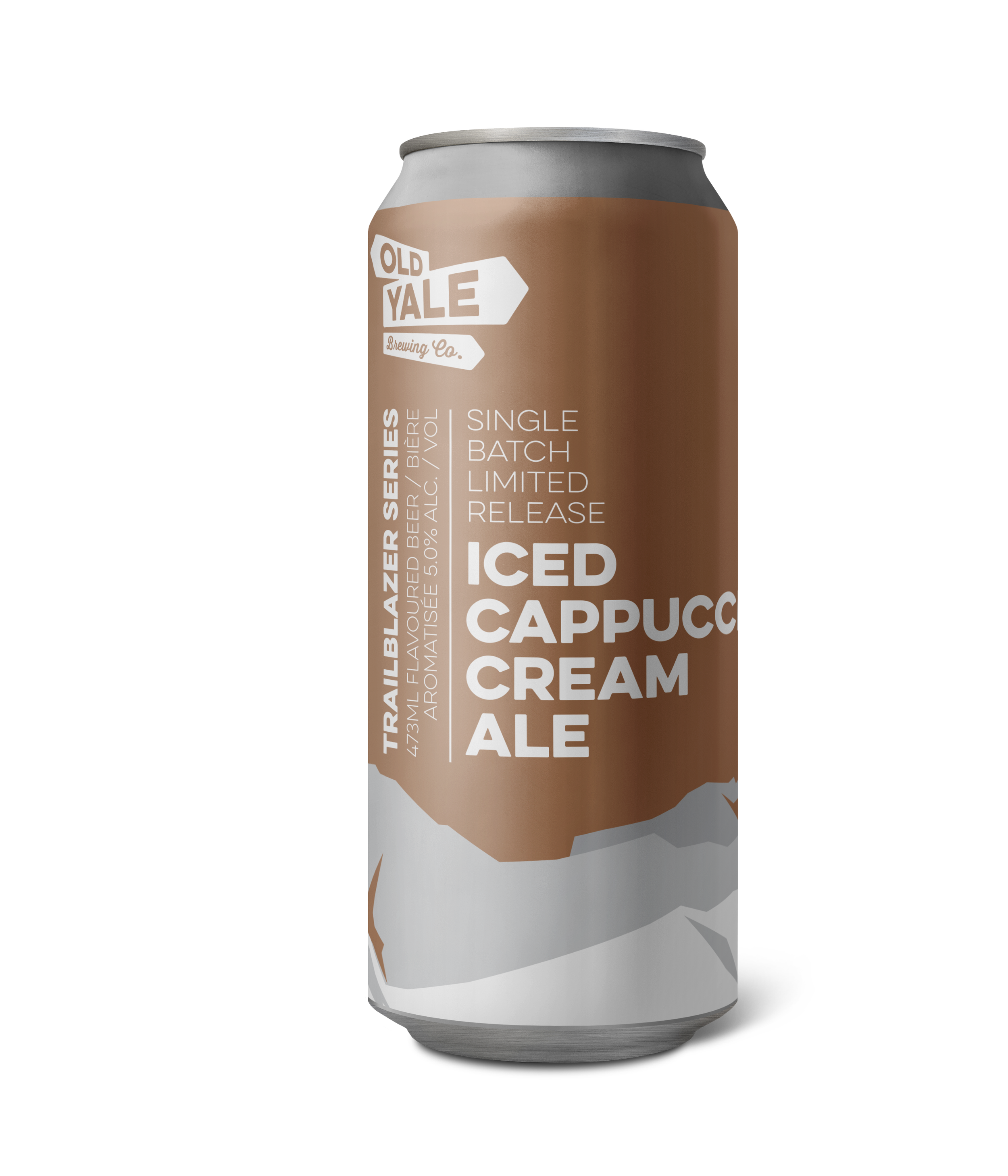 Close-up view of an aluminum can of Old Yale Brewing Co.'s iced cappuccino