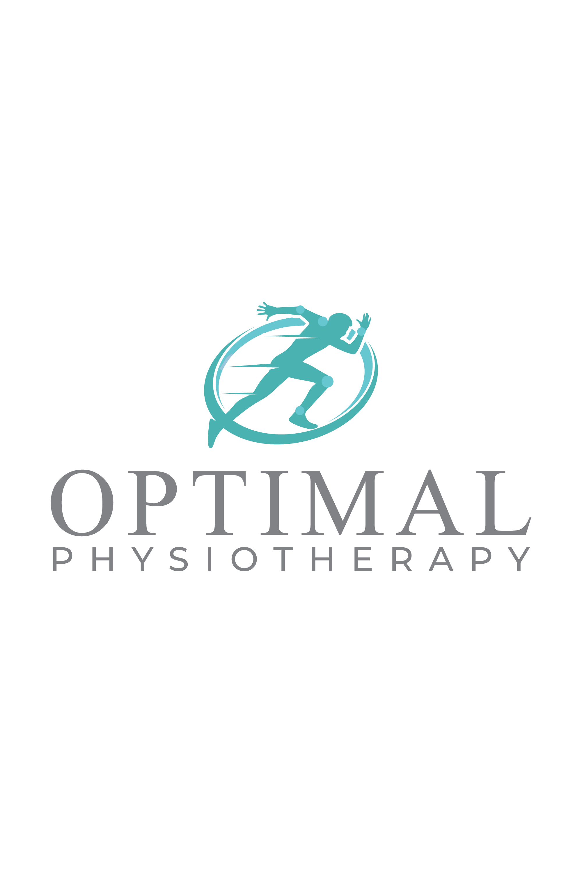 Logo for Optimal Physiotherapy featuring a stylized running figure inside a circle with the company name below.