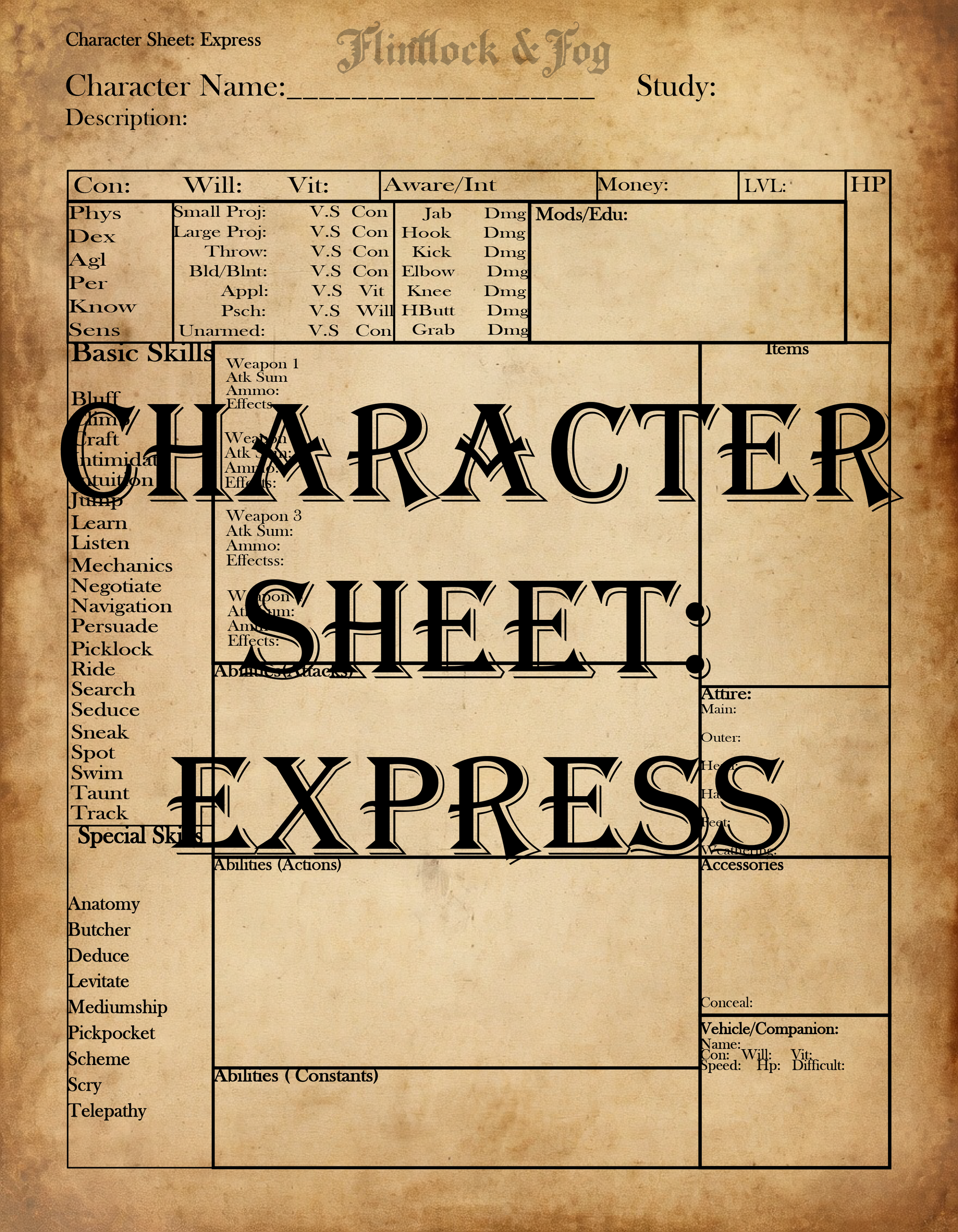 Character Sheet Express