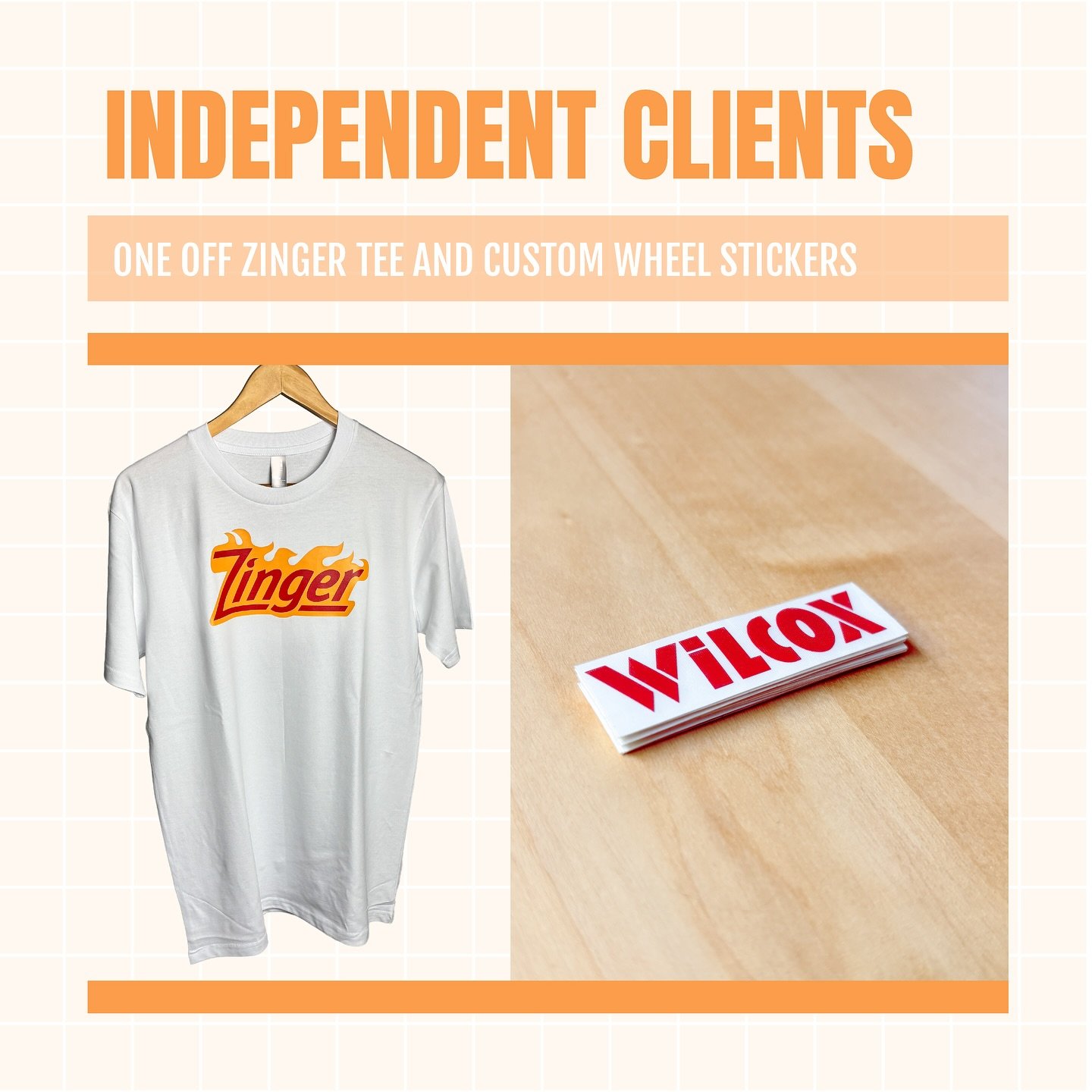 🐡 These two examples are from independent clients creating one off items! Premium tee from @ascolour decorated in Zinger style, and high quality Wilcox stickers destined for some wheels 🐡

#smallbusinessmelbourne #wilcoxwheels #wilcox #vinylsticker