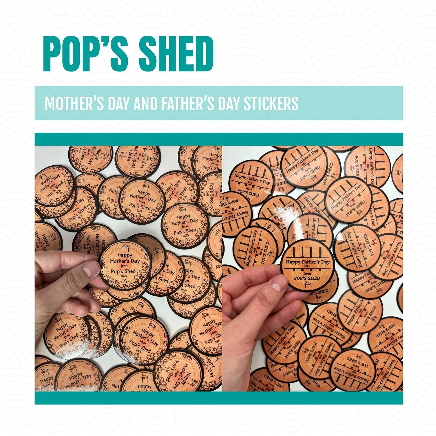 🐡 Cute wood themed stickers for Mother&rsquo;s and Fathers Day 2025 for @popsshedshop 🐡

#smallbusinessmelbourne #smallbusinessaustralia #stickersaustralia #mothersday #fathersday2025 #printedstickers