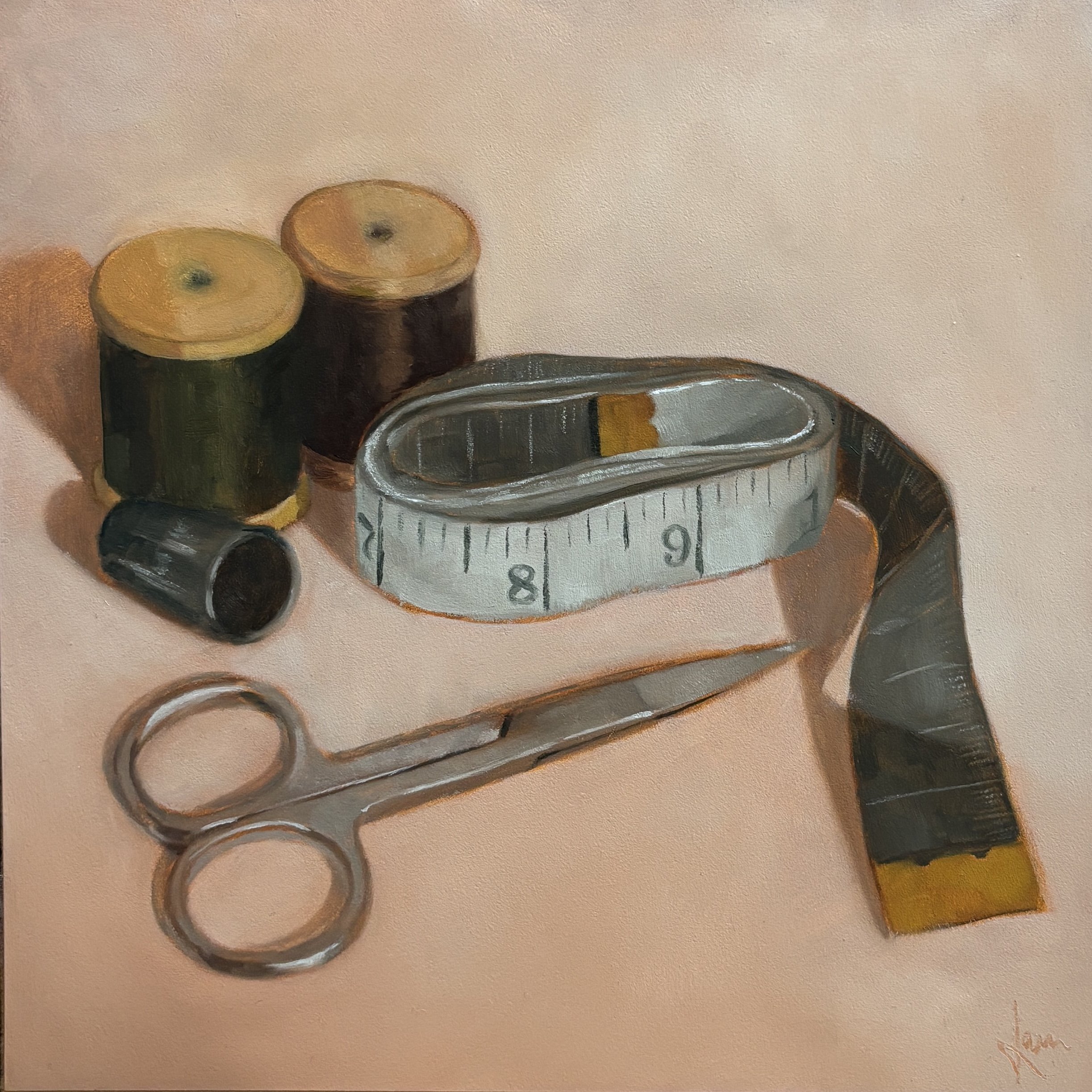 Tools Of The Trade, Oil on panel, 8x8” in light wood float frame - £95