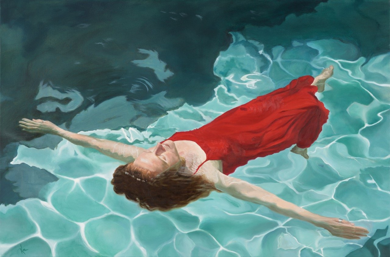 Vermillion Dreams, Oil on Canvas, 30x20” in light wood float frame - £950