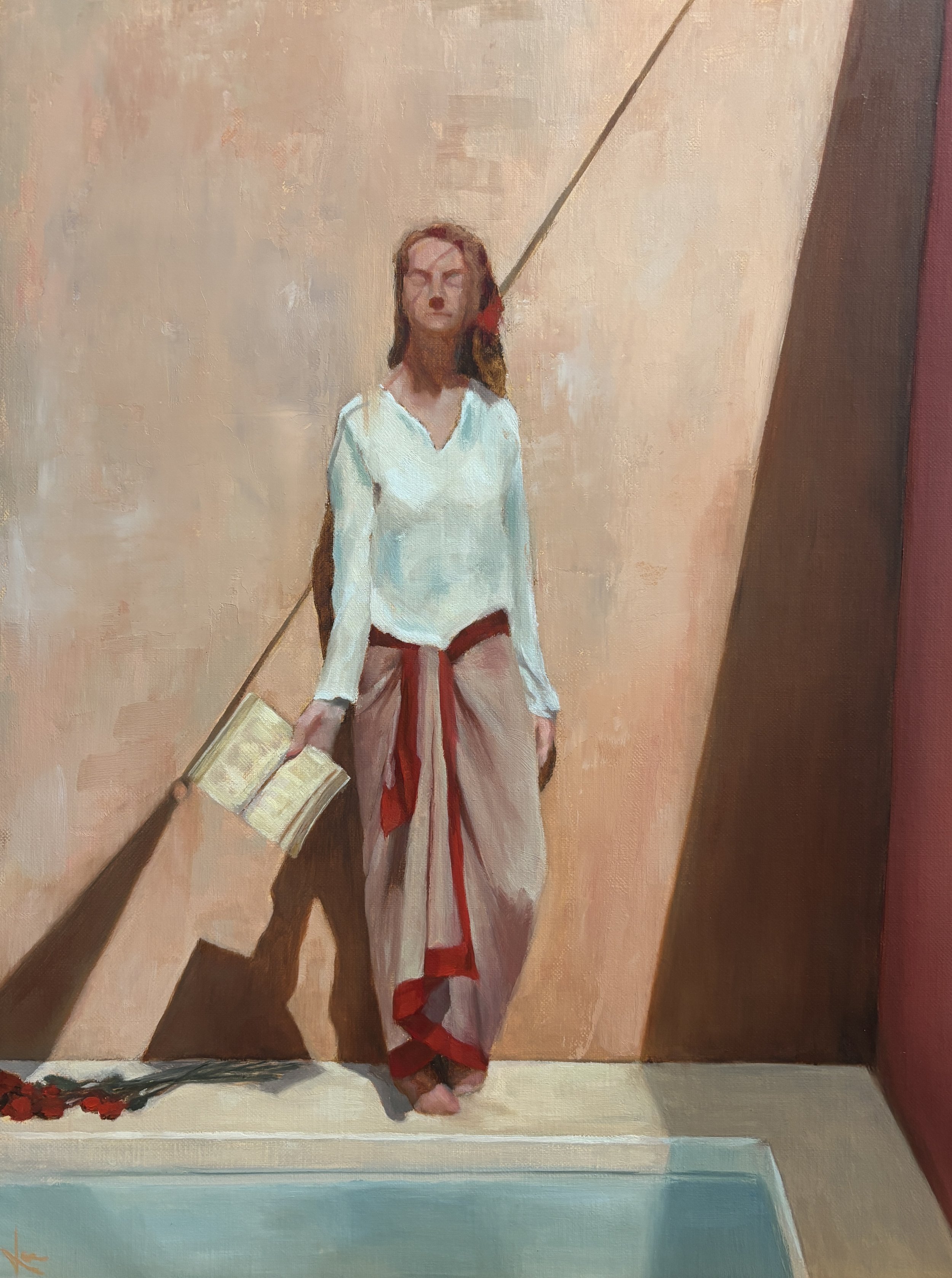 Pause, Oil on Panel, 16x12” in light wood float frame - £300