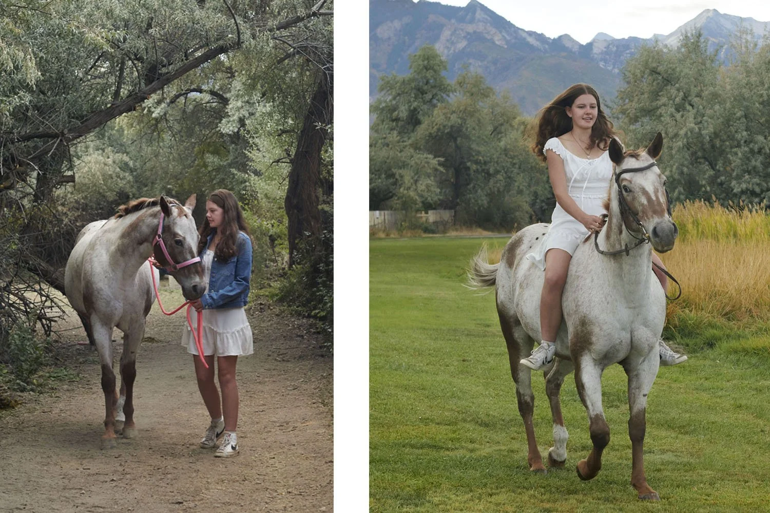 Teen riding horse against wasatch mountains