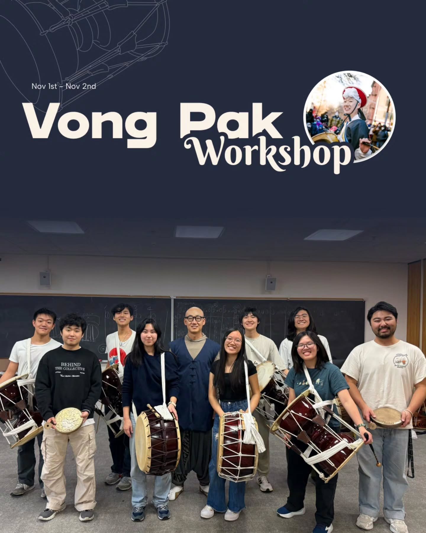 We had the honor of hosting @salpuri.us for a Samulnori Workshop! We learned so much that we hope to incorporate into our annual performance. Make sure to join us on February 28th to see what we learned!