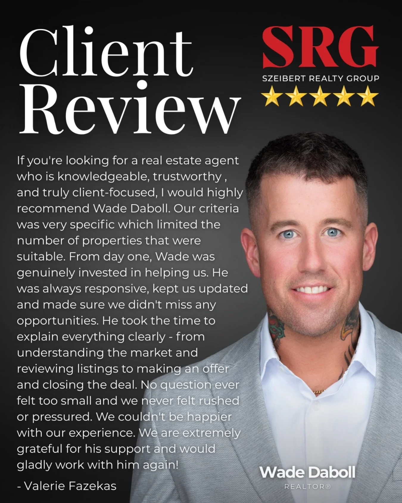 ⭐️⭐️⭐️⭐️⭐️

&ldquo;Clear guidance, constant communication, and a team that stays fully invested from day one.&rdquo;

We&rsquo;re grateful to Valerie for the thoughtful review and for trusting @wade.daboll and the SRG team throughout the process.

Wh