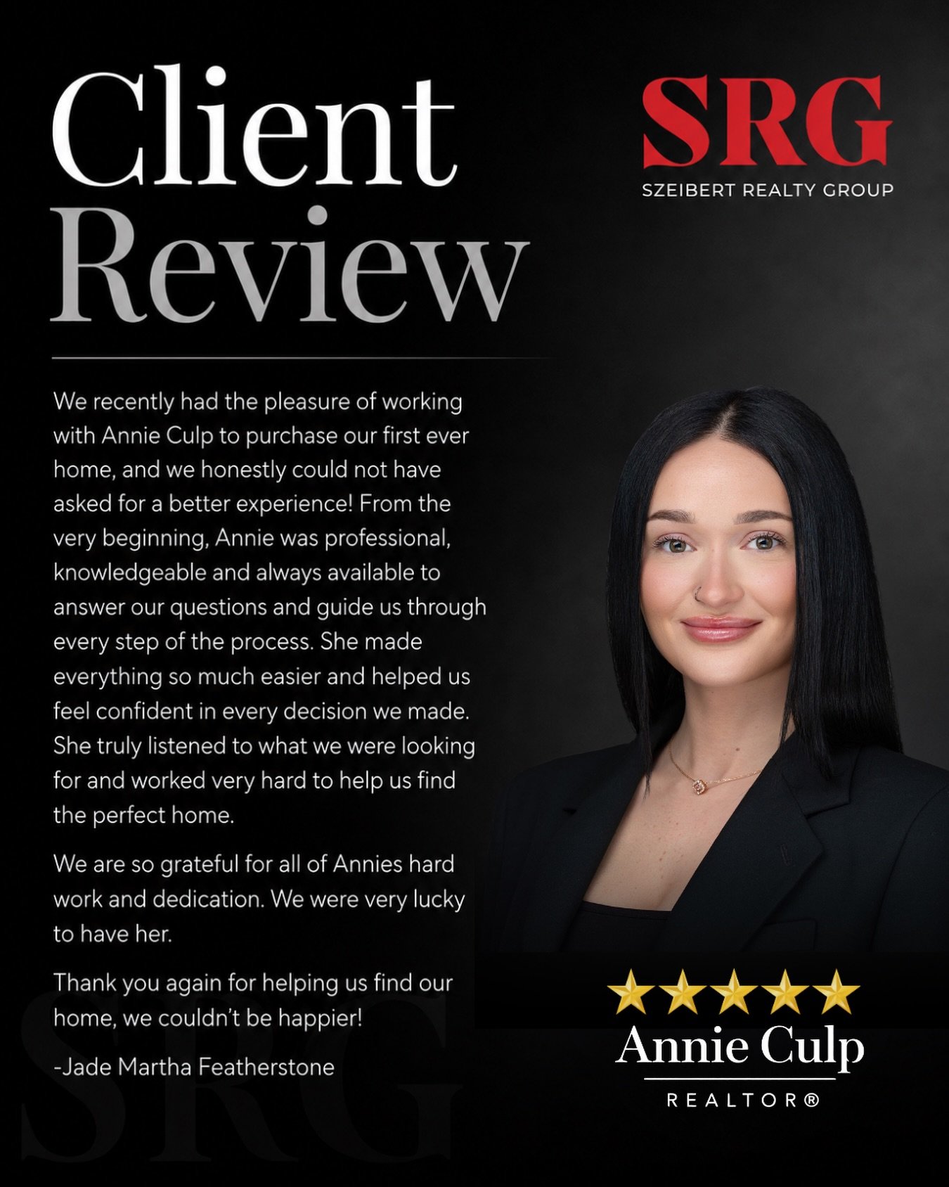 ⁣
⁣
&ldquo;Annie made everything so much easier and helped us feel confident in every decision we made. We were very lucky to have her.&rdquo;⁣⁣
⁣
Congratulations to @annieculprealestate on this wonderful five-star review!⁣
⁣
Helping first-time homeb