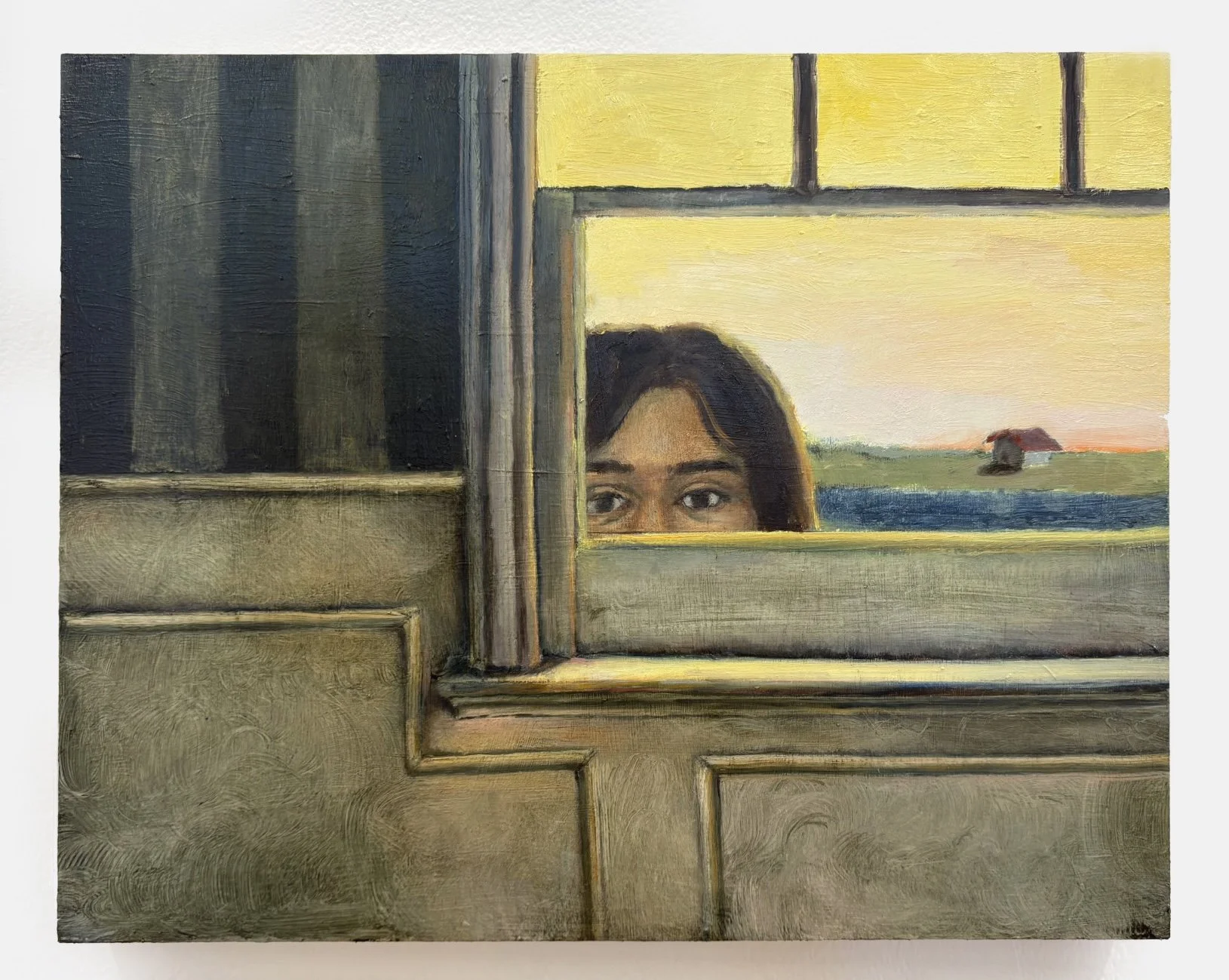 Wall, Window, Watcher, 2025, oil on panel 11 x 14 in