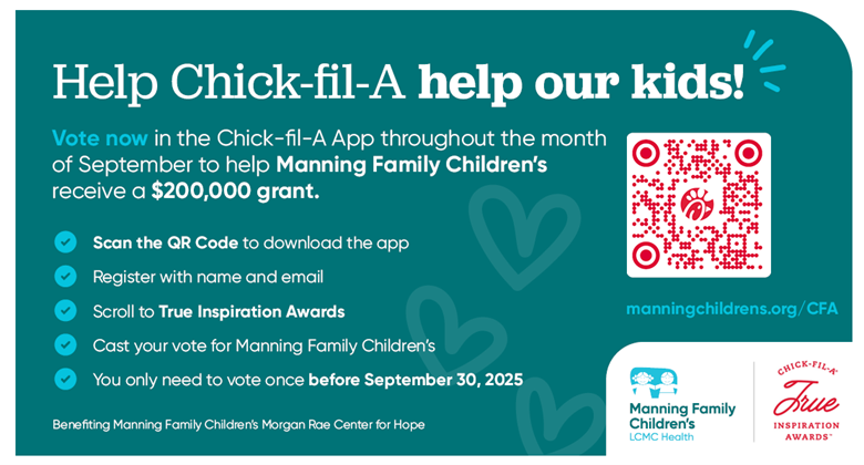Manning Family Children’s selected as regional finalist for Chick-Fil-A’s Inspiration Awards®