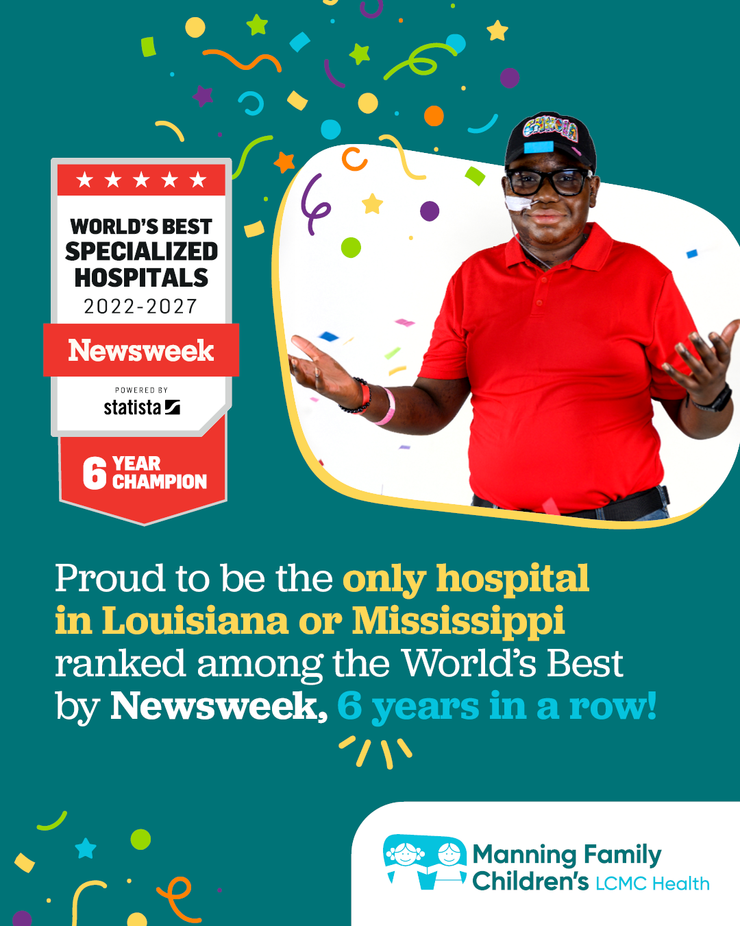 Manning Family Children’s recognized among Newsweek’s 2027 ‘World’s Best Specialized Hospitals for Pediatrics’ – the only ranked hospital in Louisiana for the 6th year in a row