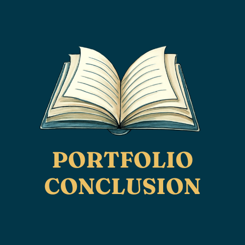 Illustration of four books, with the title "Portfolio Conclusion" underneath, on a muted olive green background.