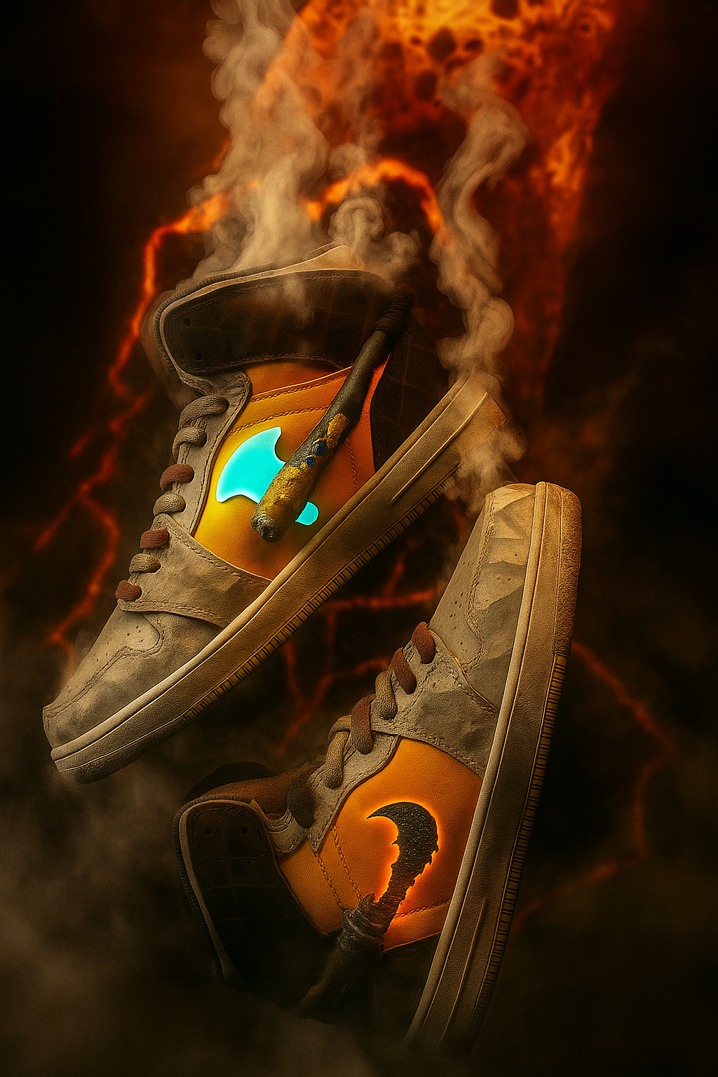 20250704_1744_Fiery Sneakers Smoking_remix_01jzb53ngae58v175n29mvtq1w.png