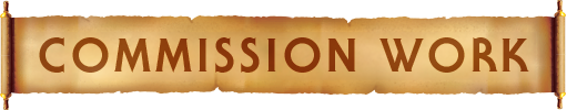 A banner with the words 'COMMISSION WORK' written on it