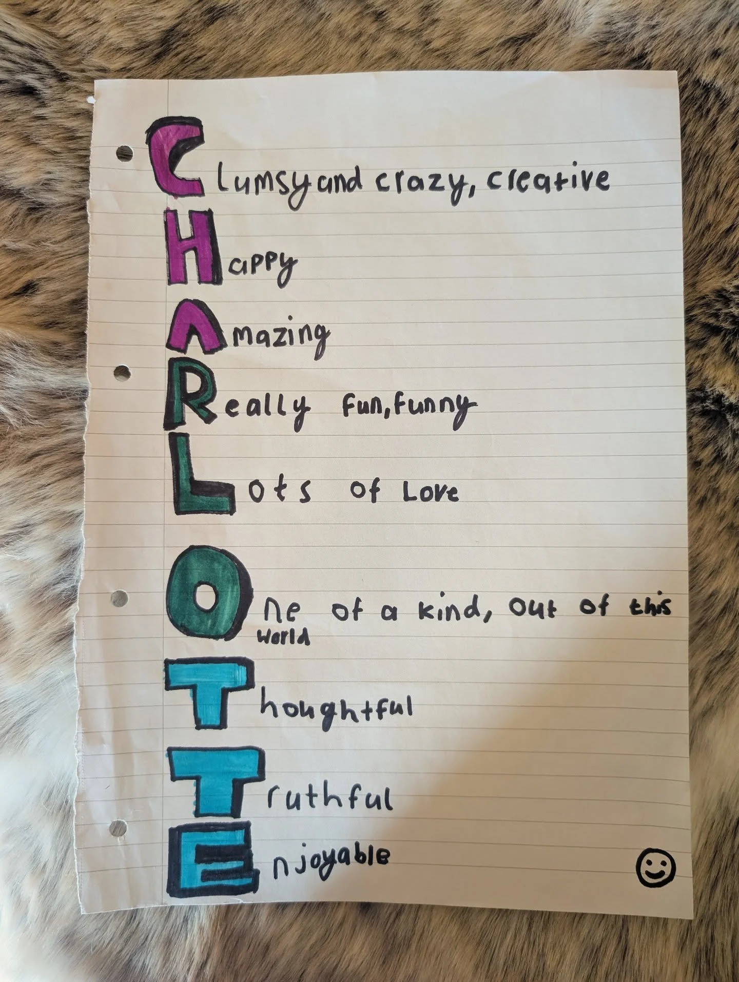 A little girl, a piece of paper and more wisdom than she knew...

Yesterday I was sorting through a pile of paperwork and I came across this poem my niece wrote for me, she must have been about 10. 

I sat there and smiled, a proper Cheshire Cat grin