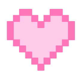 A pixelated pink heart on a black background.