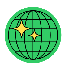 Green globe with two yellow stars