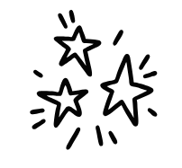 Illustration of three stars with spark lines.