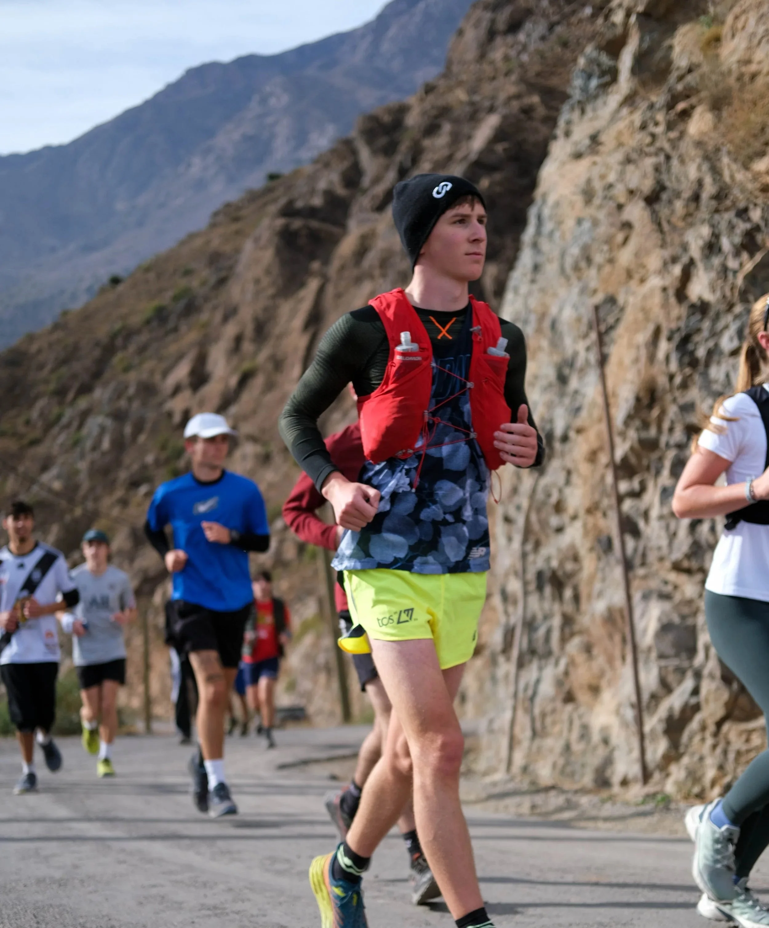 Trail Runners starting the trail in Imlil, Atlas Mountains, Morocco