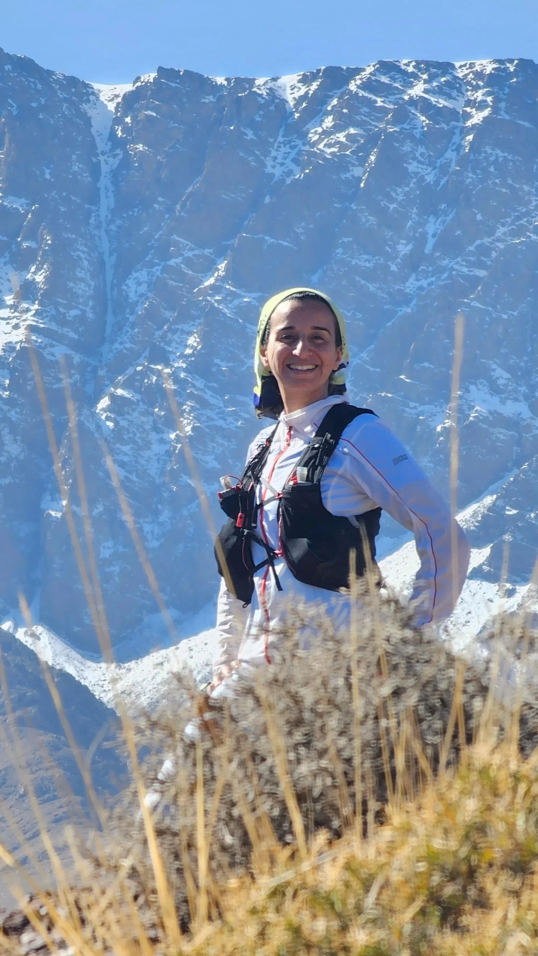 Female Trail Runner lead a small group trip in Imlil, Atlas Mountains, Morocco