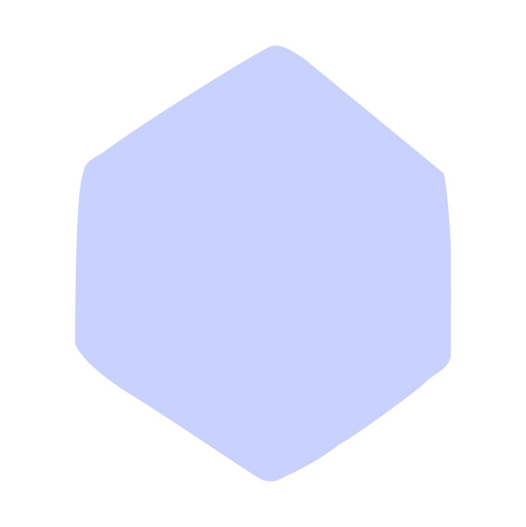 A light purple and blue hexagonal shape with a transparent background.