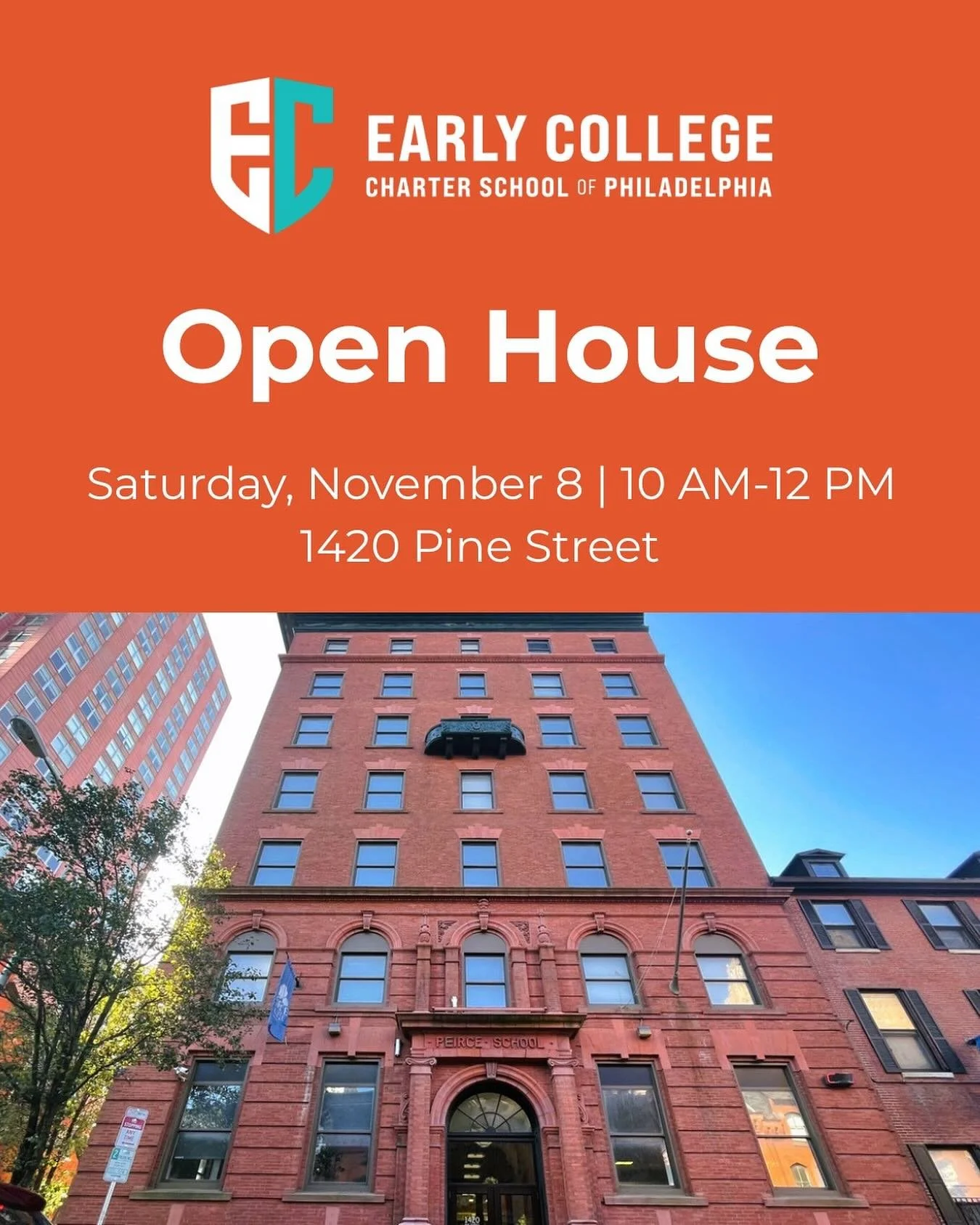 Join us for our Open House at Early College Charter School of Philadelphia! Meet our team, learn about our school, and discover how your child can be part of our founding 6th and 9th grade classes!

📅 Saturday, November 8 | 10 AM&ndash;12 PM
📍1420 