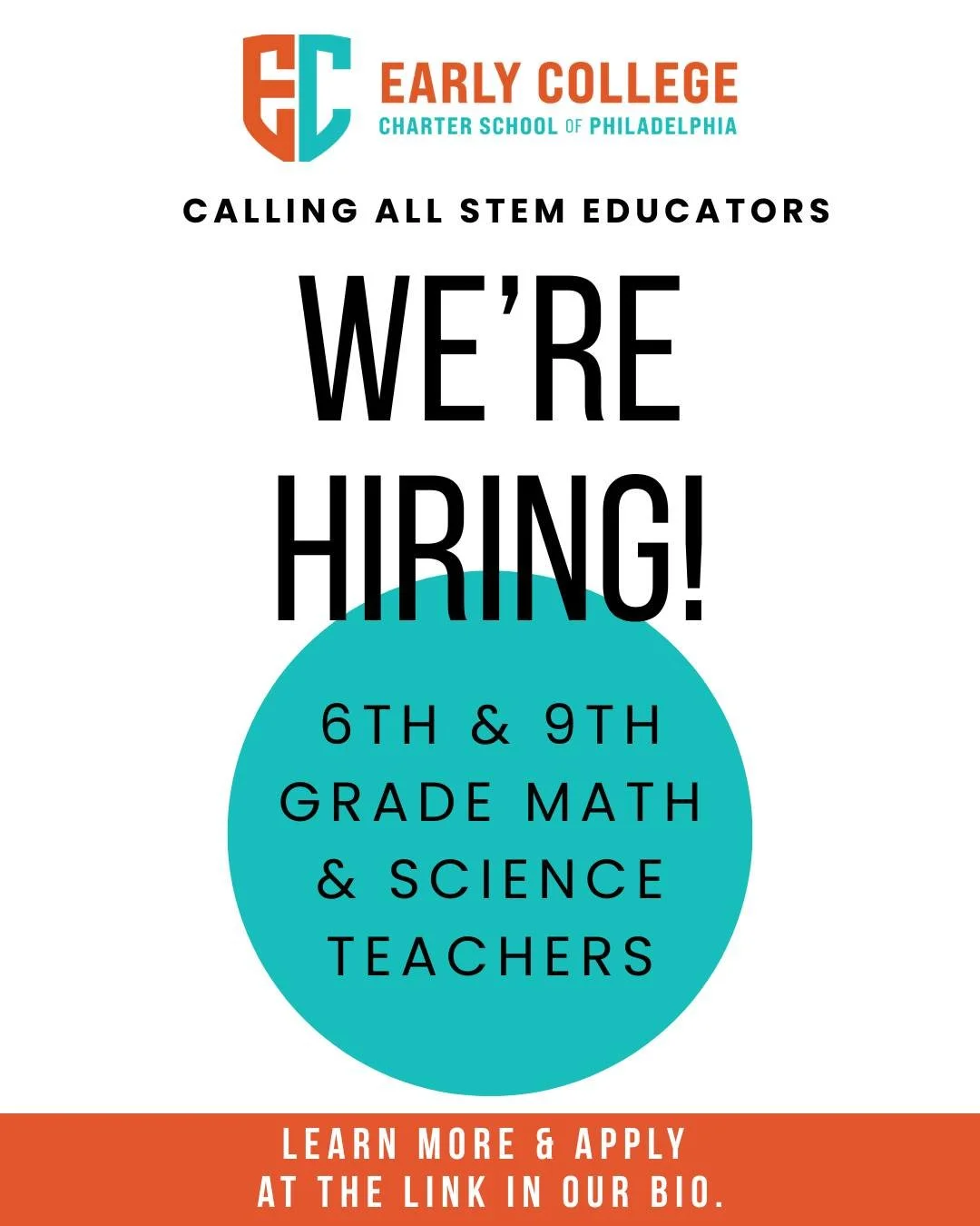 Early College Charter School of Philadelphia is seeking mission-driven STEM educators to join our founding team for Fall 2026.

At ECPHL, we blend the first two years of college with the final years of high school, combining coursework with direct-to