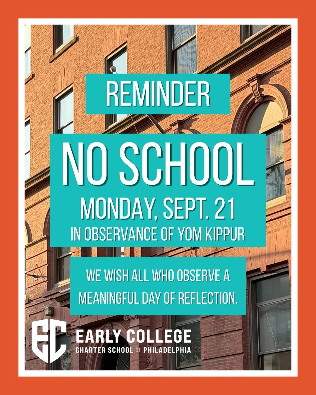 Reminder: ECPHL will be closed on Monday, September 21, in observance of Yom Kippur.

There will be no classes.

We wish all members of our community observing Yom Kippur a meaningful day of reflection, and we look forward to welcoming students back 